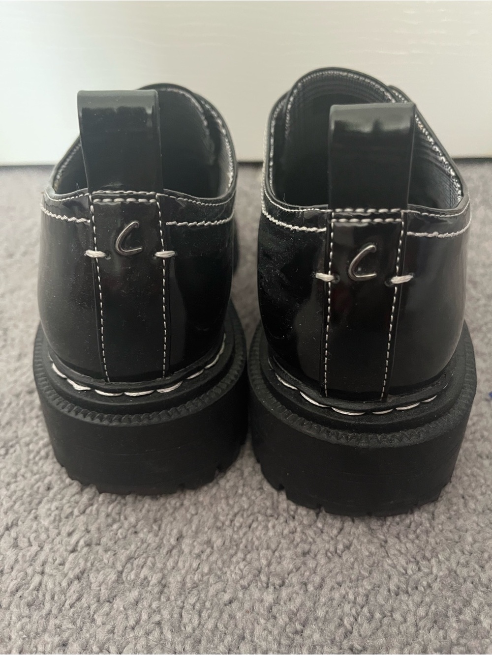 Circus by Sam Edelman Black Patent Platform Loafers with White Stitching - Picture 3 of 5